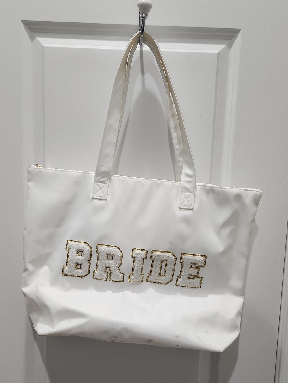 Bride White Tote Bag with Gold Trim